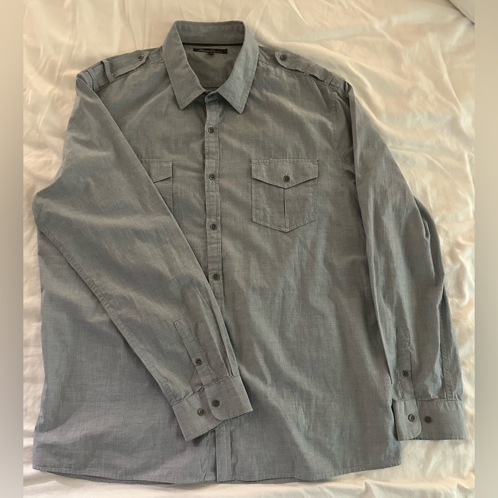 Kenneth Cole New York Light Blue-Gray Casual Button-Down Shirt -Size XXL
